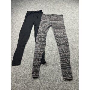 Women’s Leggings Bundle Lot 2 Pairs Black + Gray Tribal Print AMISU Size S